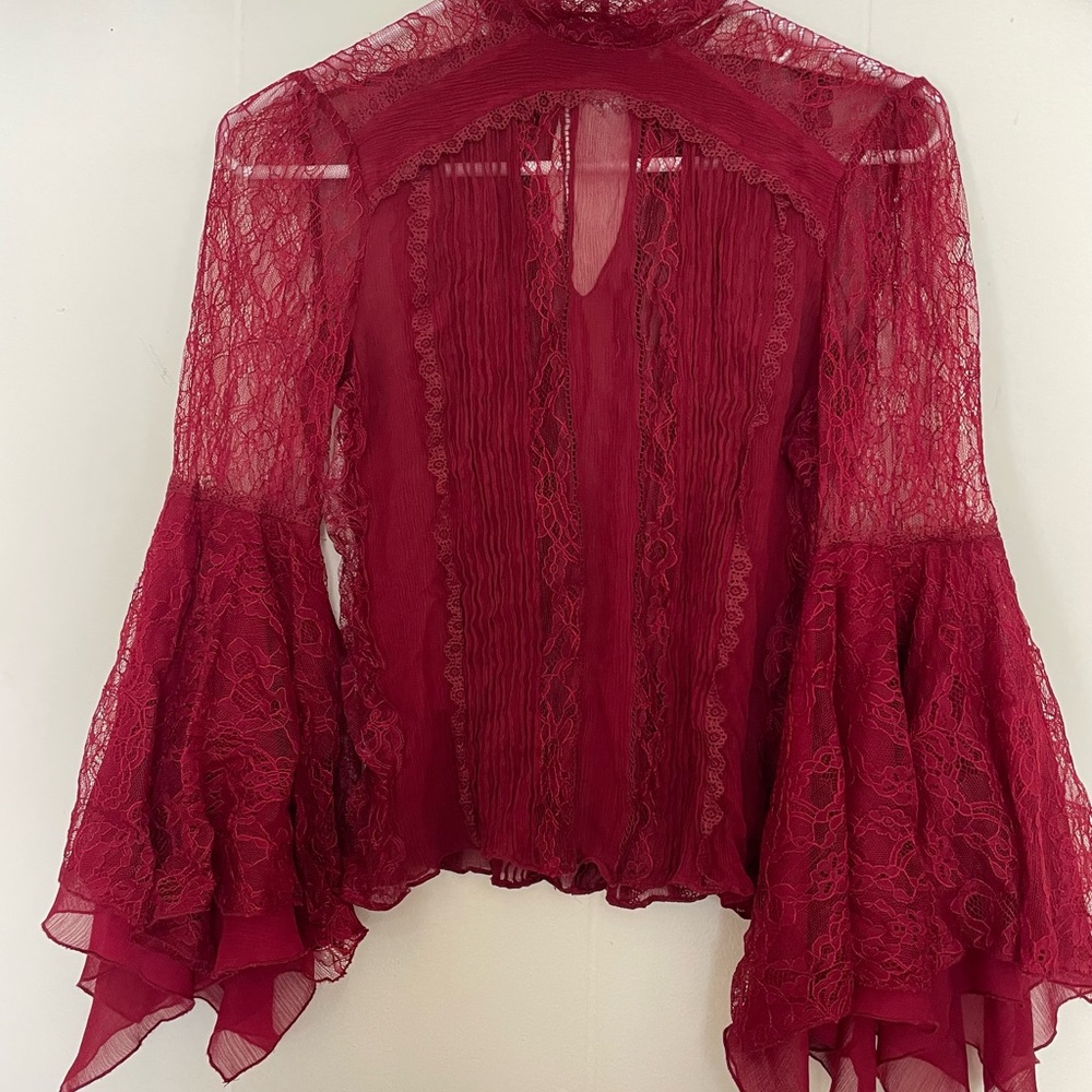 Alice + Olivia Burgundy Lace Blouse